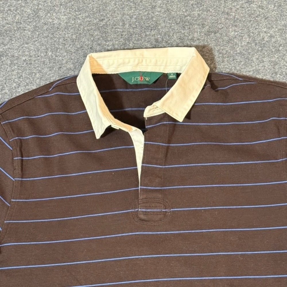 J.Crew Mens Long Sleeve Striped Rugby Shirt Brown Blue Size M NWT Preppy Lux - Picture 3 of 10